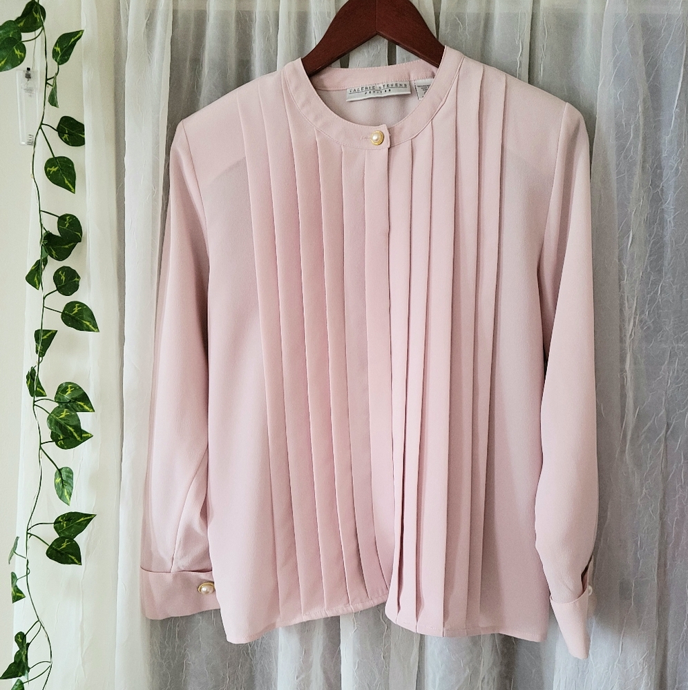 Blush Pink Pearl button Pleated blouse
